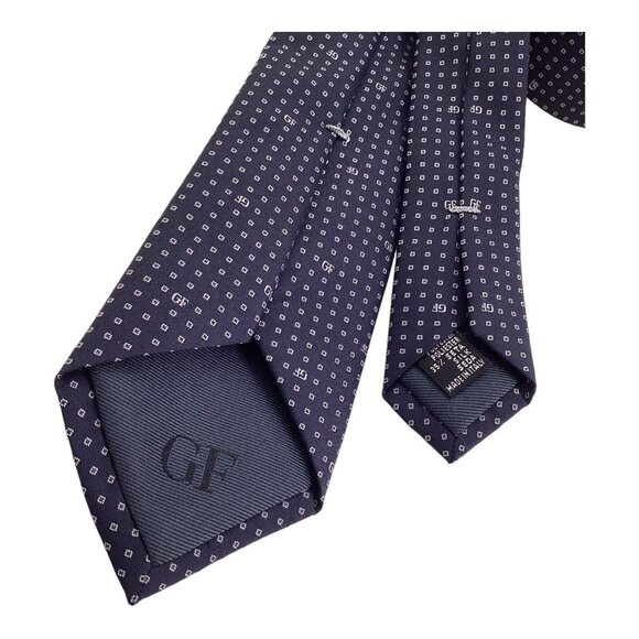 GIANFRANCO FERRÉ Blue Geometric Monogrammed Silk Slim Tie Italy W: 2.8" EX COND - Picture 4 of 5